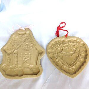 Brown Bag  Cookie Art Stoneware  Cutters Gingerbread House & Heart